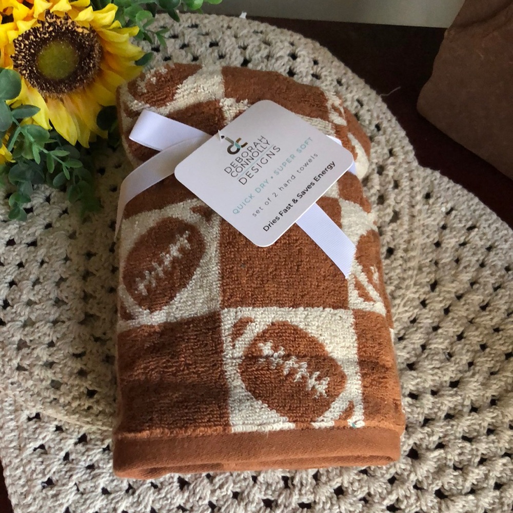 Deborah Connolly Brown Football Pattern Hand Towels